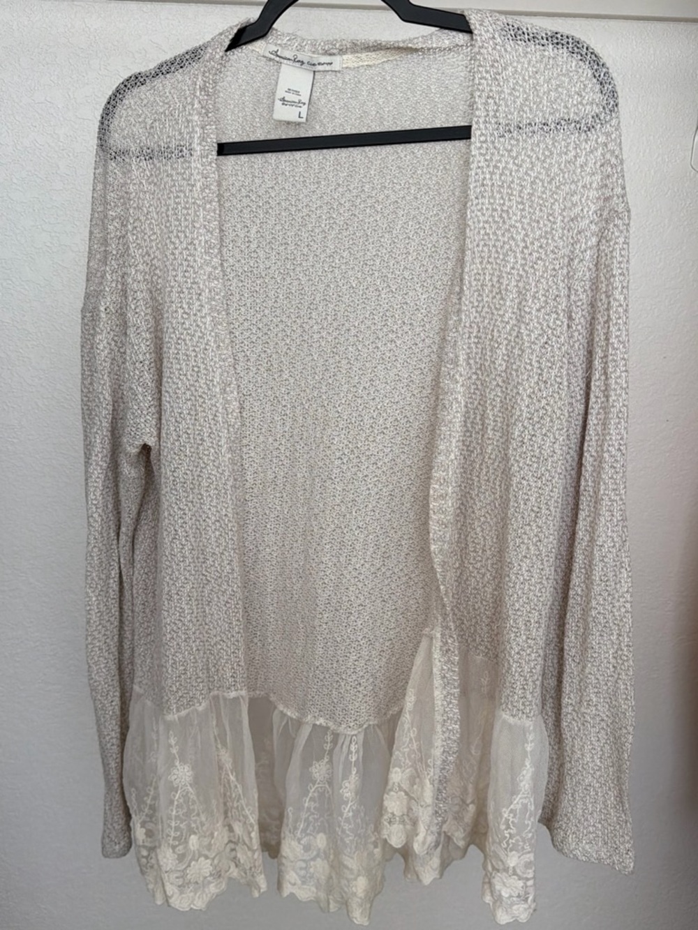 American Rag Open-Front Lace-Hem Cardigan - Cream